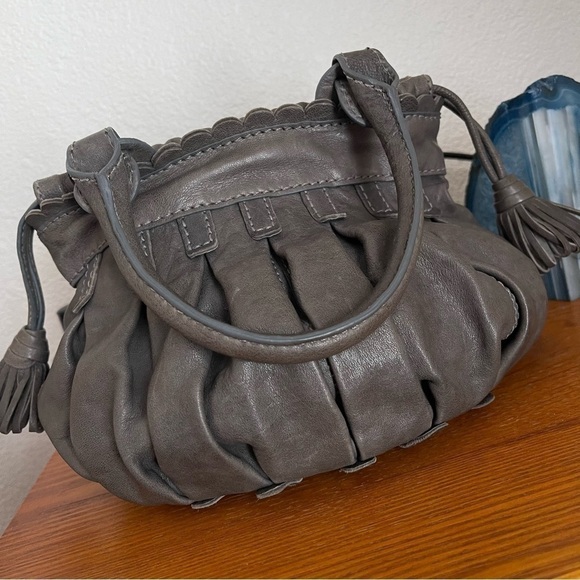 Gray Leather Lockhart Mini Flower Purse with Tassels M010446 - Picture 3 of 8